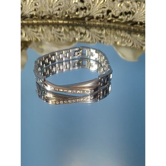 Bracelet Silver & Golden Gemstones Fashion Women's Glam Unique Bold Beautiful - Picture 8 of 8